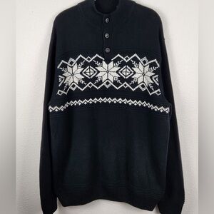 Chaps Black and White Turtleneck Sweater Nordic Pattern